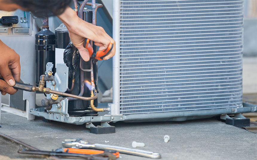 Picture of an air conditioner repair job on a ac unit not working